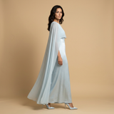 Vestido Largo Satinado Capa Chifón Manga Ángel Mujer