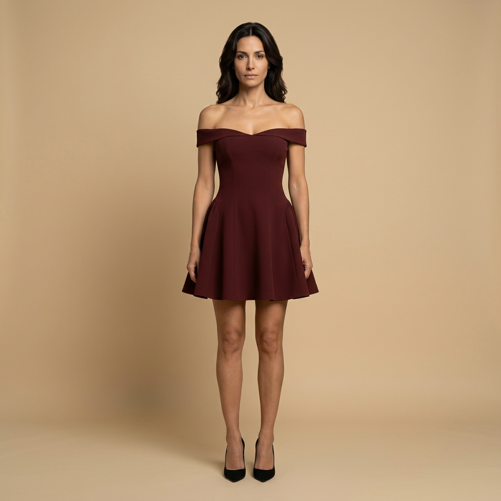 Vestido Corto Off-Shoulder Bardot Fit and Flare Mujer