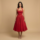 Vestido Midi Corsé Halter Falda Vuelo Tul Romántico