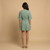 Vestido Corto Wrap Manga Kimono Cinturón Lazo Mujer