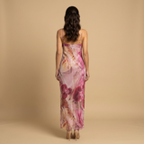 Vestido Largo Halter Floral Cadena Perlas