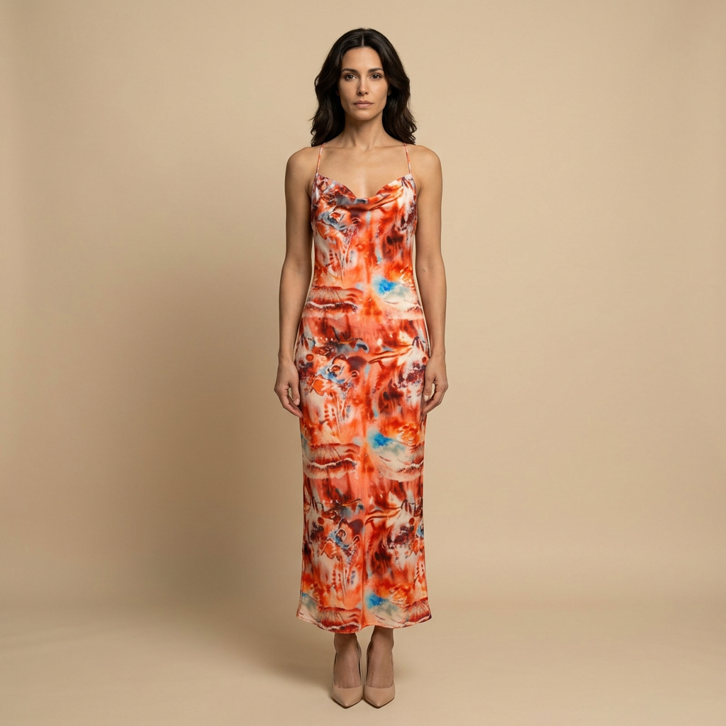 Vestido Largo Halter Floral Cadena Perlas
