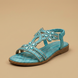Sandalias Planas Joya Strass Turquesa Mujer