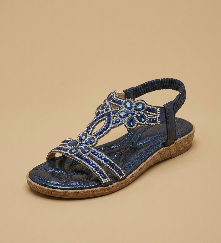 Sandalias Planas Joya Strass Turquesa Mujer