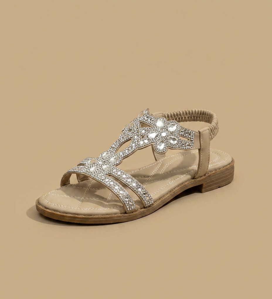 Sandalias Planas Joya Strass Turquesa Mujer