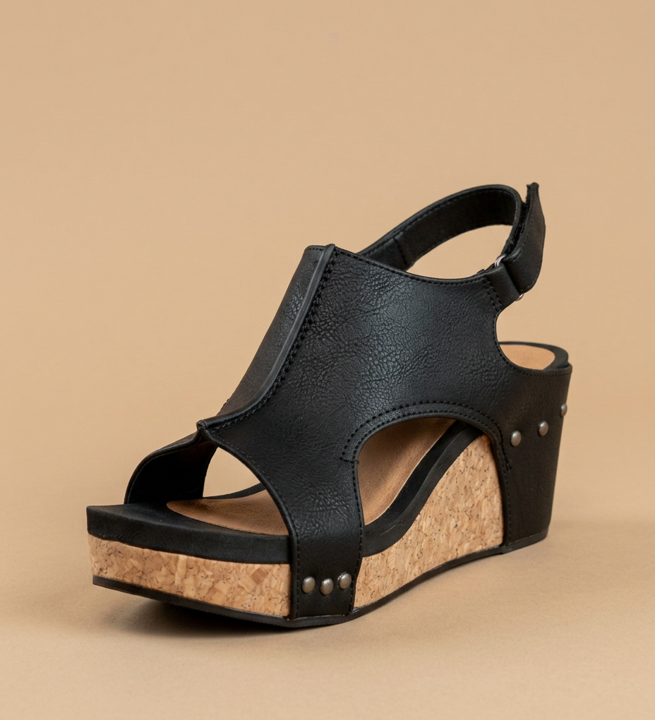 Sandalias Cuña Corcho Cuero Envejecido