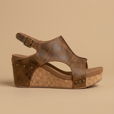 Sandalias Cuña Corcho Cuero Envejecido