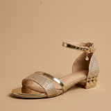 Sandalias Tacón Joya Studs Dorados Tobillo