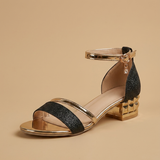 Sandalias Tacón Joya Studs Dorados Tobillo