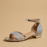 Sandalias Tacón Joya Studs Dorados Tobillo