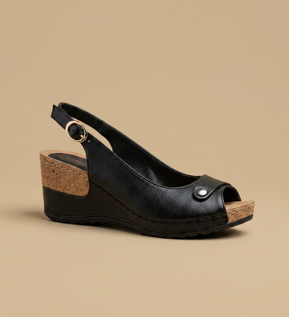 Sandalias Cuña Corcho Peep Toe Lazo