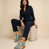 Sandalias Planas Joya Strass Turquesa Mujer
