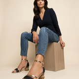 Sandalias Tacón Joya Studs Dorados Tobillo