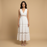 Vestido Largo Boho Encaje Escote V Mujer
