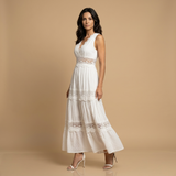 Vestido Largo Boho Encaje Escote V Mujer