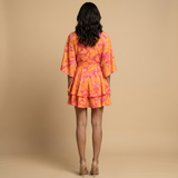 Vestido Corto Floral Manga Kimono Volantes