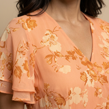 Vestido Largo Chifón Floral Manga Mariposa