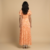 Vestido Largo Chifón Floral Manga Mariposa