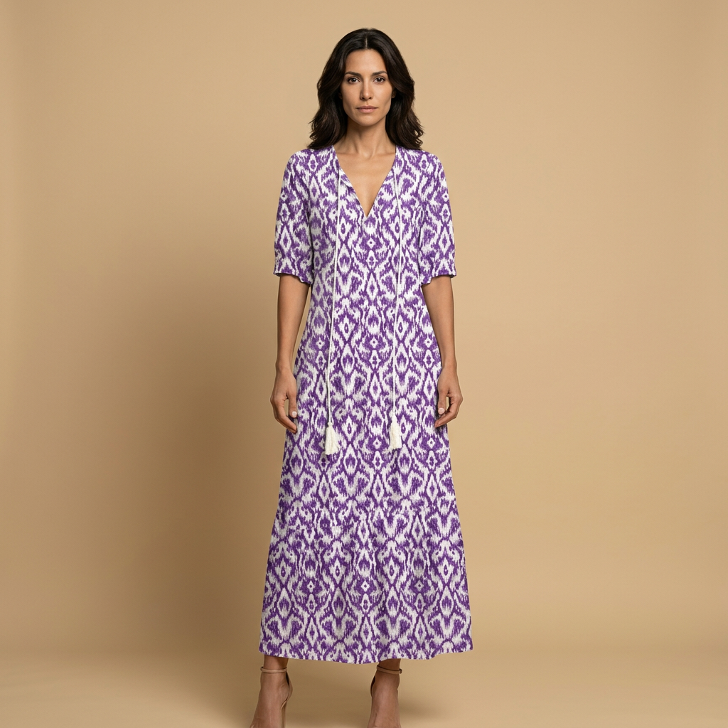 Vestido Largo Boho Estampado Ikat