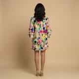 Vestido Corto Floral Pintura Manga Volante
