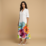 Vestido Largo Camisero Floral Acuarela Boho
