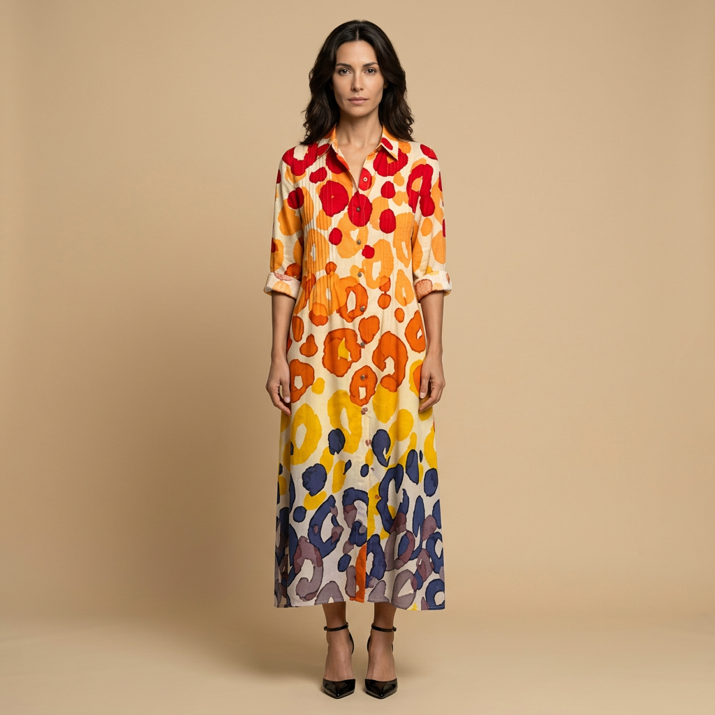 Vestido Largo Camisero Floral Acuarela Boho