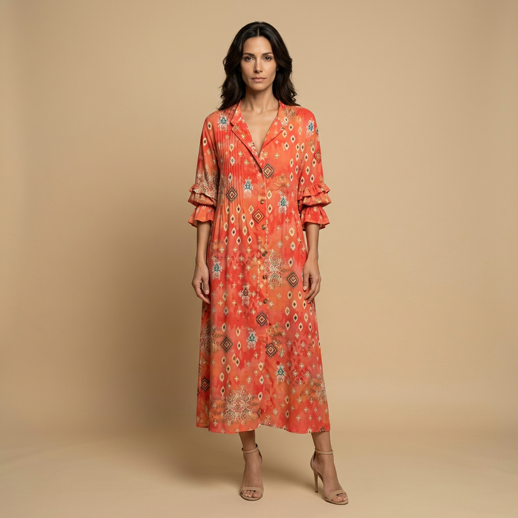 Vestido Largo Camisero Floral Acuarela Boho