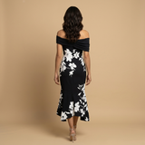 Vestido Midi Off-Shoulder Floral Asimétrico