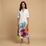 Vestido Largo Camisero Floral Acuarela Boho
