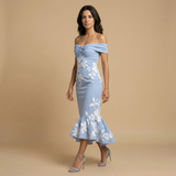 Vestido Midi Off-Shoulder Floral Asimétrico