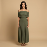 Vestido Largo Strapless Drapeado Minimalista
