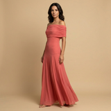 Vestido Largo Strapless Drapeado Minimalista