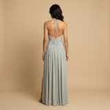 Vestido Largo Halter Escote V Fruncido Abertura