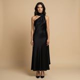 Vestido Largo Satinado Halter Estola Integrada