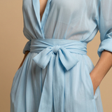Vestido Largo Camisero Organza Cinturón Lazo