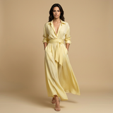 Vestido Largo Camisero Organza Cinturón Lazo