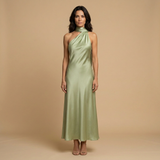 Vestido Largo Satinado Halter Estola Integrada