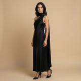 Vestido Largo Satinado Halter Estola Integrada