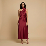 Vestido Largo Satinado Halter Estola Integrada