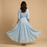 Vestido Largo Camisero Organza Cinturón Lazo