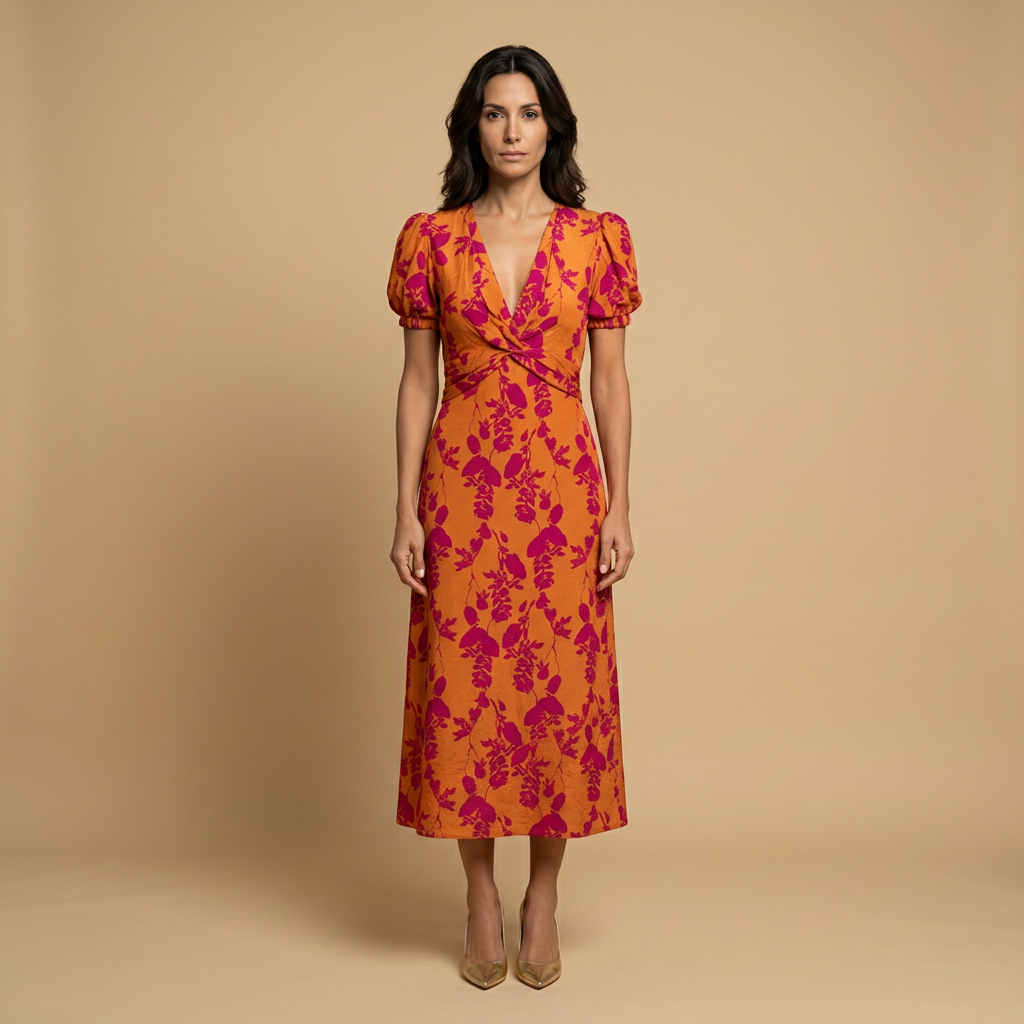 Vestido Midi Floral Nudo Frontal
