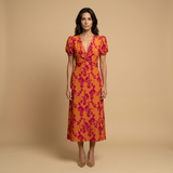 Vestido Midi Floral Nudo Frontal
