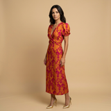 Vestido Midi Floral Nudo Frontal