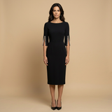 Vestido Midi Manga Tulipán Perlas Pencil
