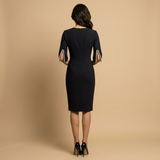 Vestido Midi Manga Tulipán Perlas Pencil