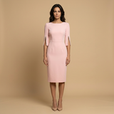 Vestido Midi Manga Tulipán Perlas Pencil