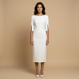 Vestido Midi Manga Tulipán Perlas Pencil