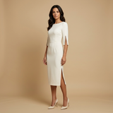 Vestido Midi Manga Tulipán Perlas Pencil