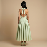 Vestido Midi Halter Escote V Falda Godets