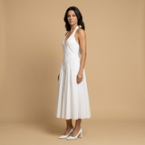 Vestido Midi Halter Escote V Falda Godets